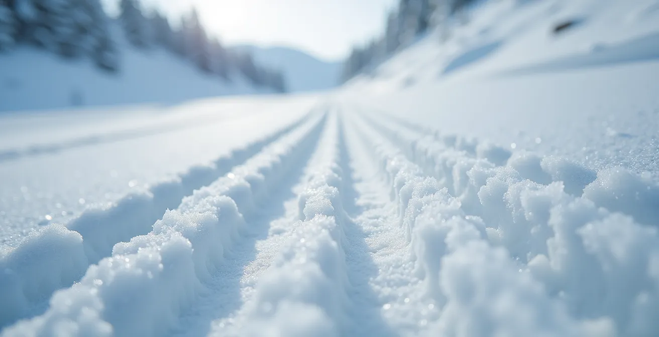 Vue aérienne montrant l'angle mort derrière une réception de saut en snowpark