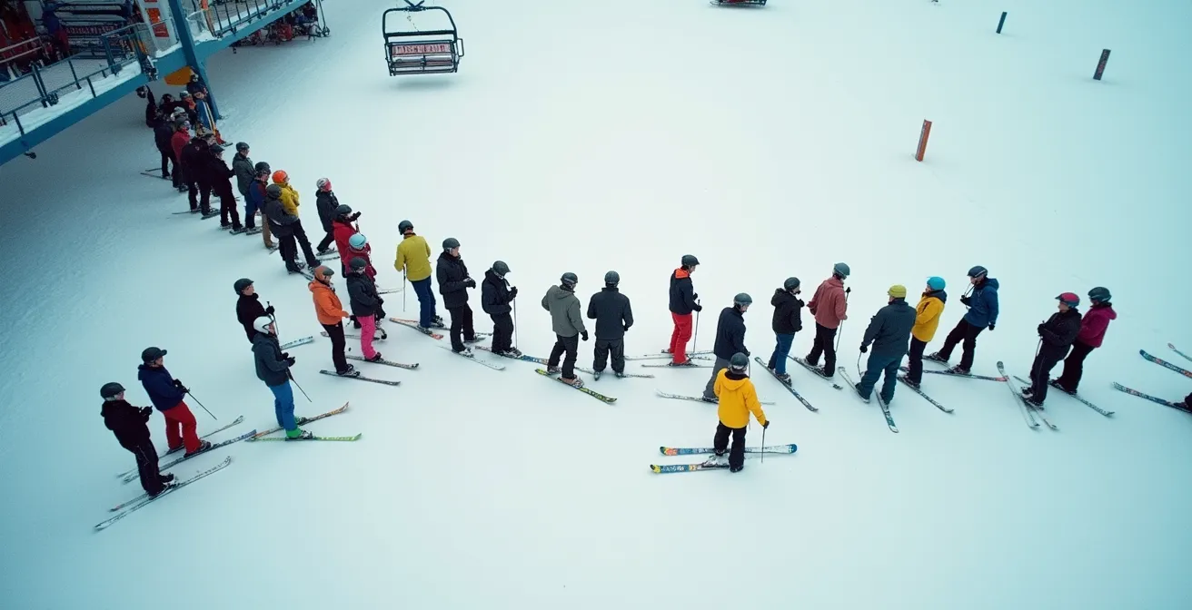 File d'attente au téléski montrant les bonnes pratiques d'intégration sociale