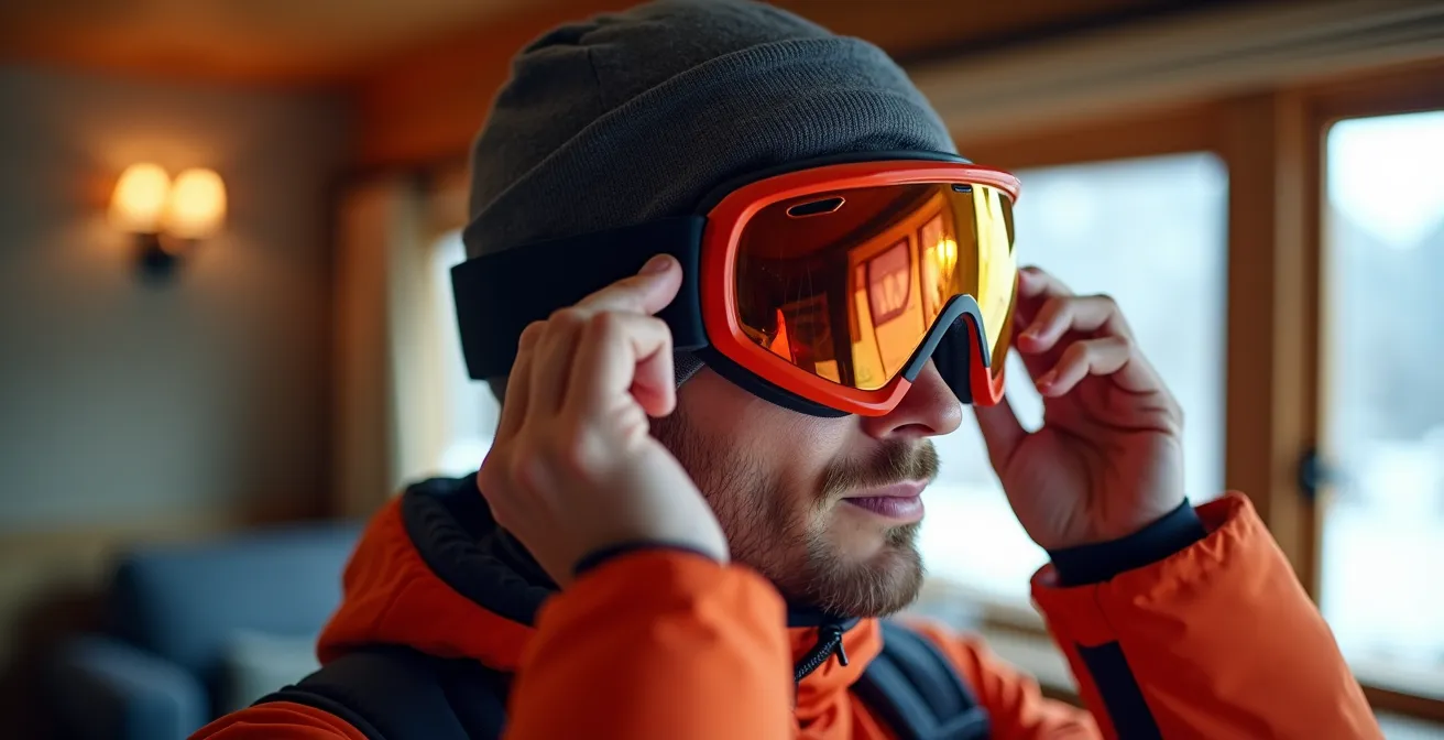 Vue de profil d'un masque OTG montrant l'espace pour les lunettes