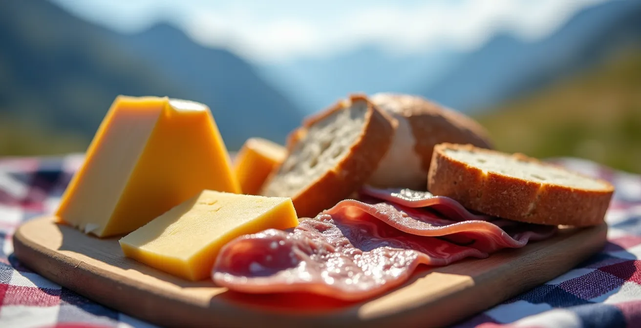 Pique-nique en montagne avec produits locaux et vue panoramique