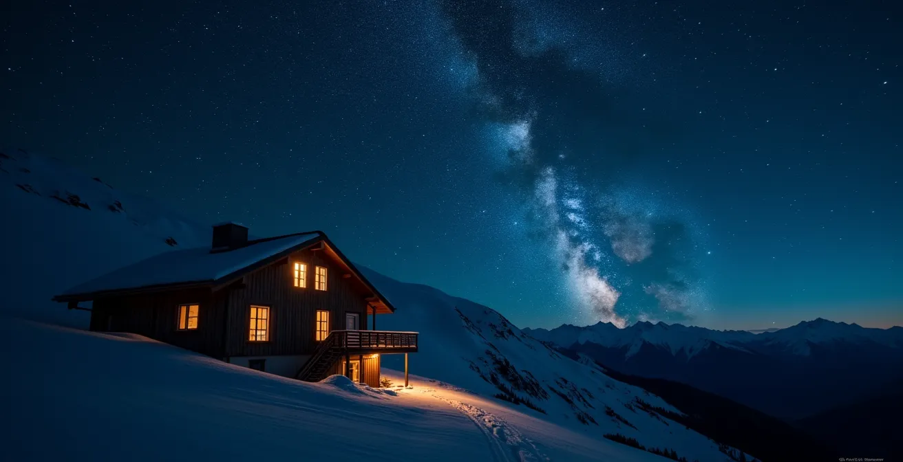 Résidence d'altitude la nuit sous les étoiles dans le calme de la montagne