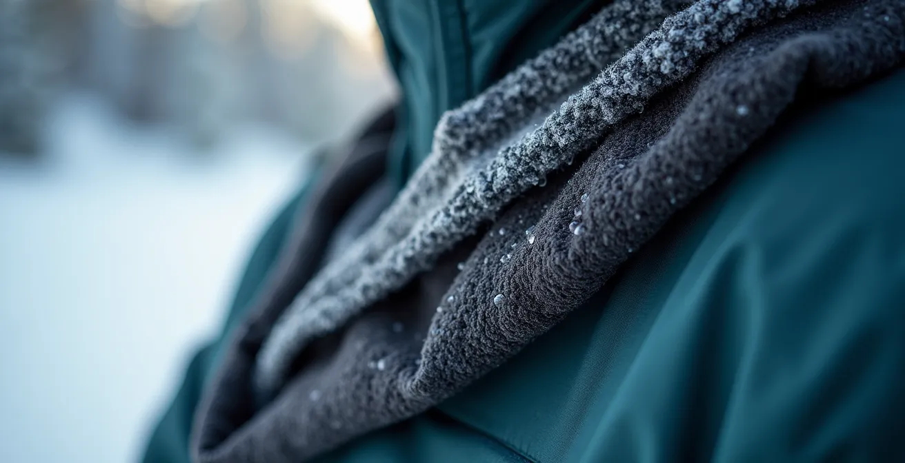 Détail en gros plan des couches de vêtements techniques pour le ski de fond