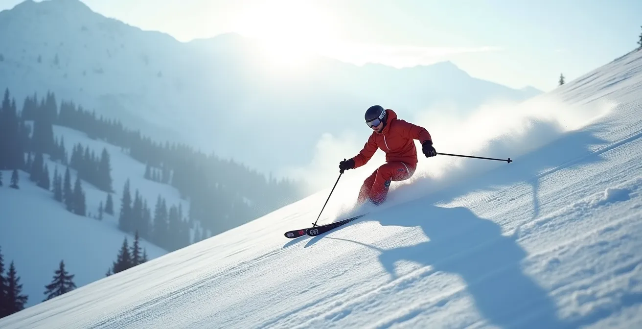 Séquence de mouvement montrant le skieur en transition avec mise en évidence de la flexion de cheville et l'appui avant
